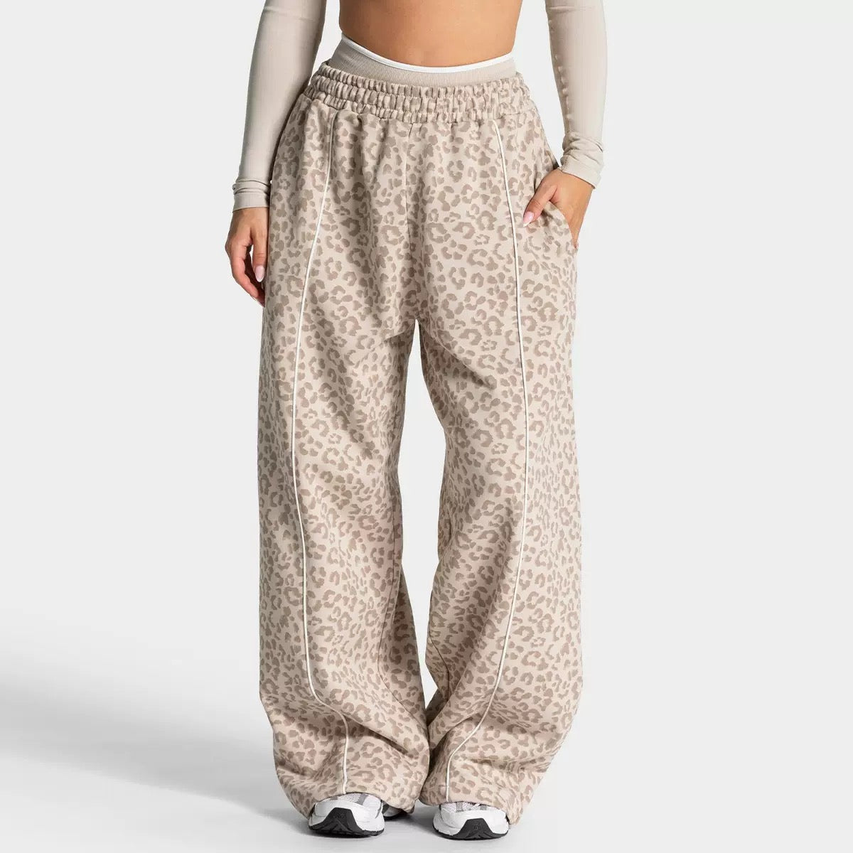Y-R117 Leopard print women's loose wide leg pants