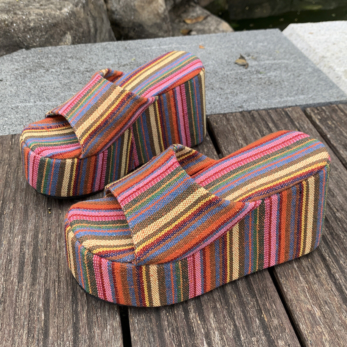 Y-R119 Thick soled sponge cake wedge slippers