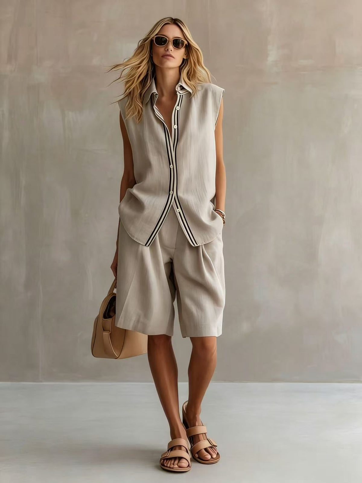 Y-R137 Summer women's single breasted sleeveless linen suit