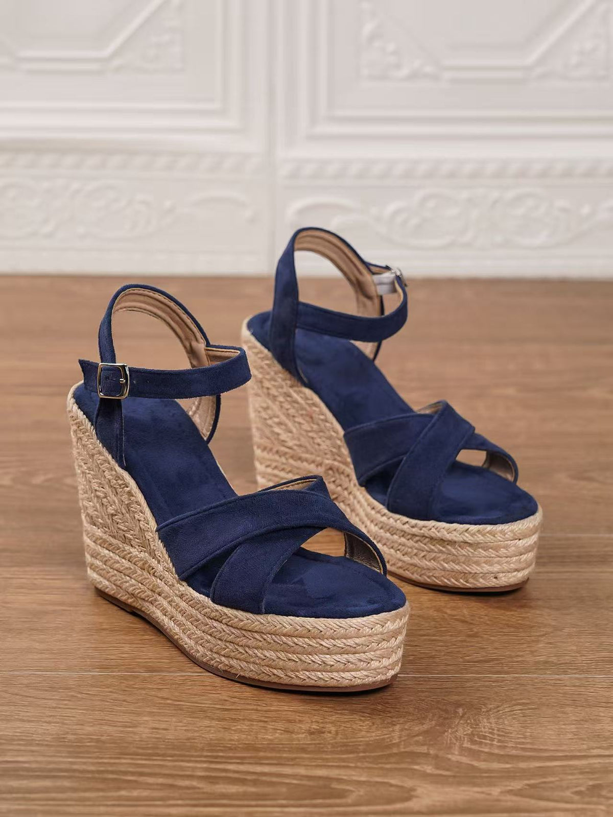 Y-R104 Women's suede wedge hemp rope woven sandals