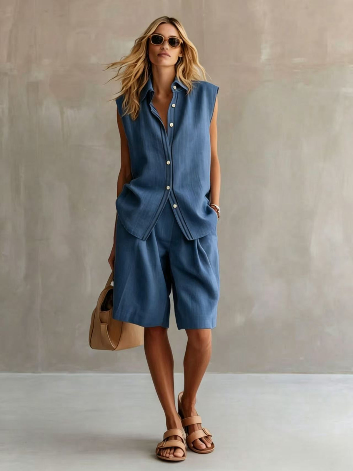Y-R137 Summer women's single breasted sleeveless linen suit