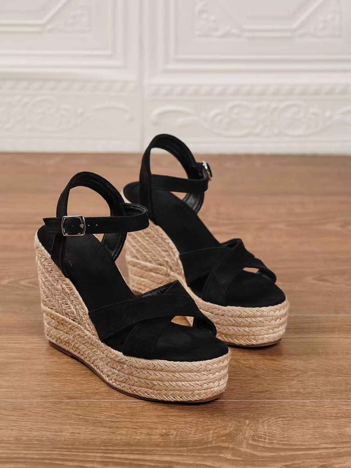 Y-R104 Women's suede wedge hemp rope woven sandals