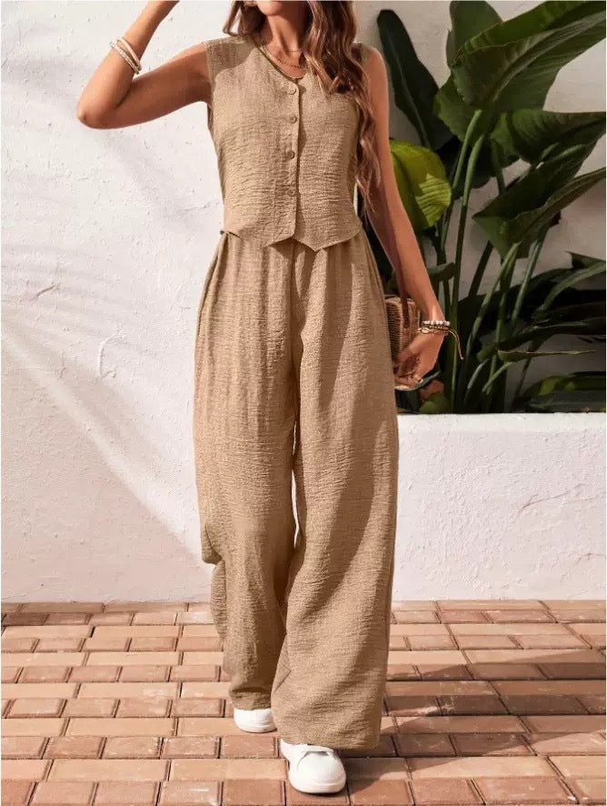 Y-R113 Two piece set of women's vest wide leg pants