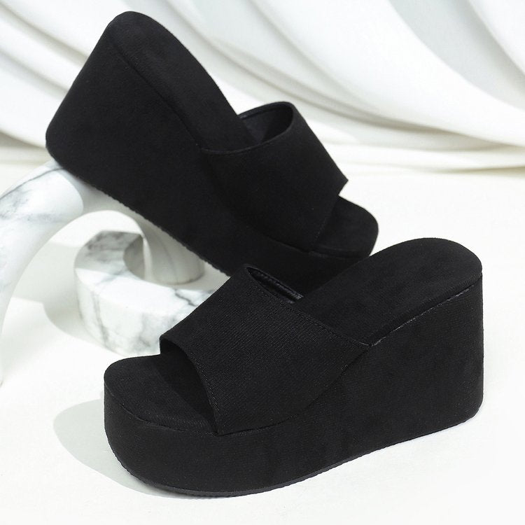 Y-R119 Thick soled sponge cake wedge slippers