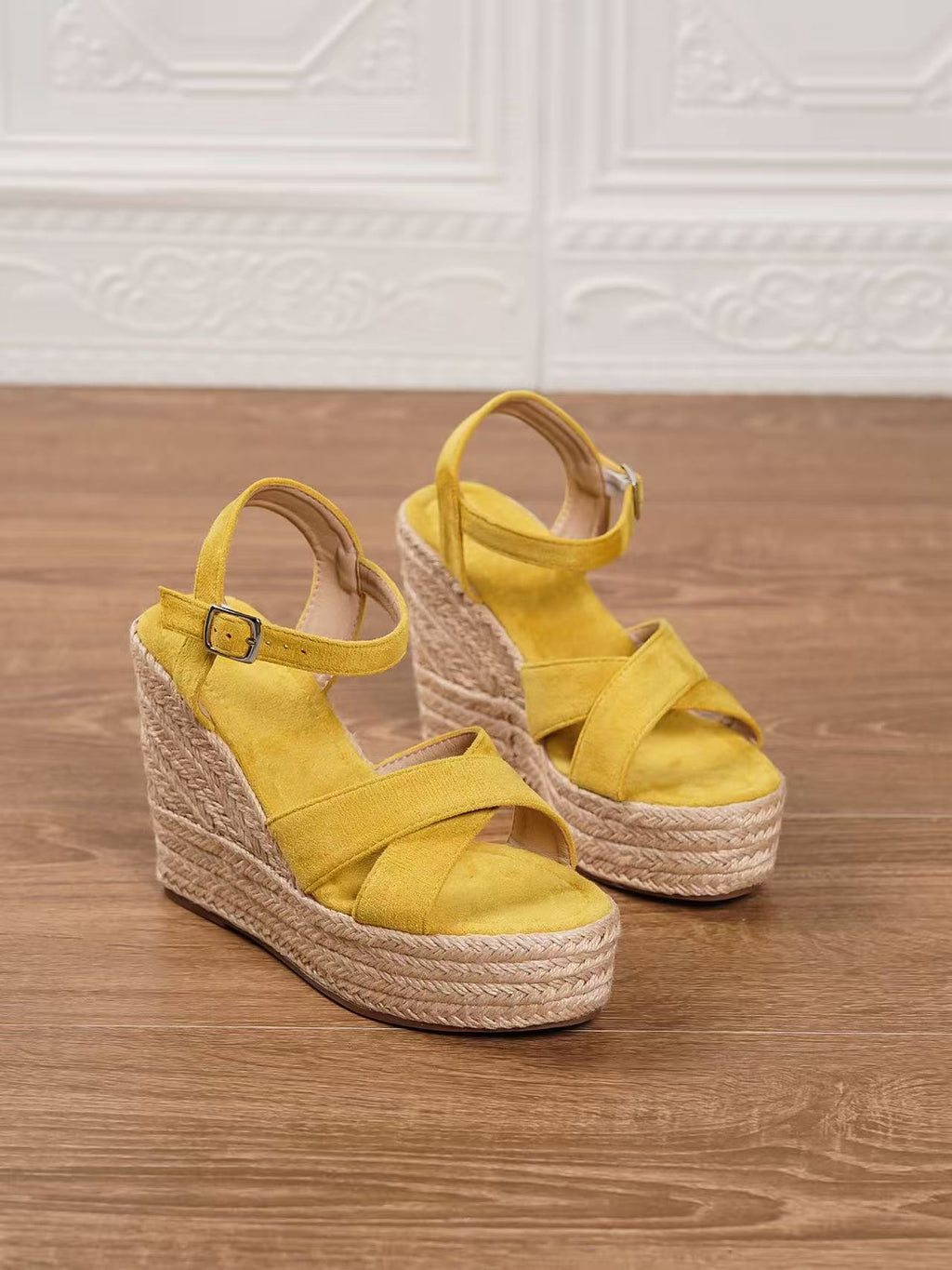 Y-R104 Women's suede wedge hemp rope woven sandals