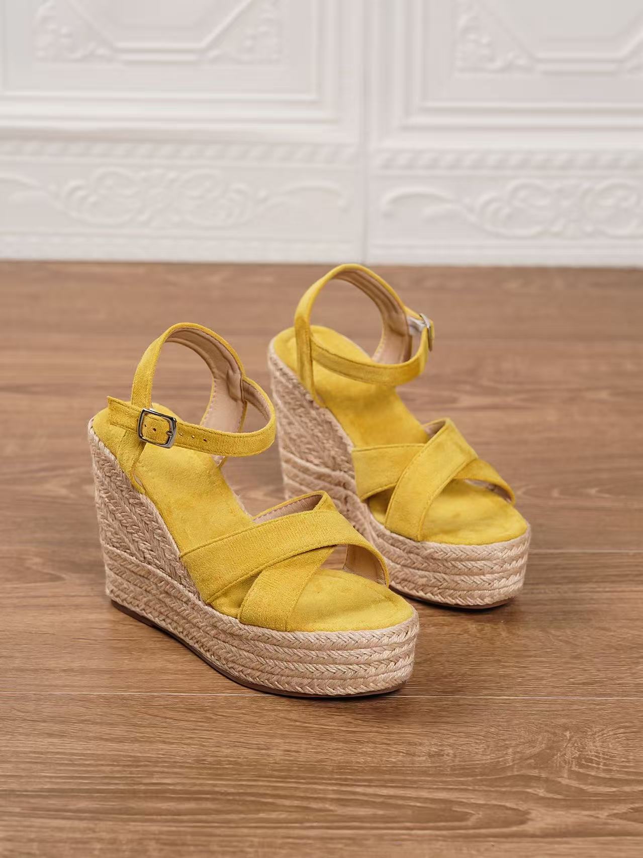 Y-R104 Women's suede wedge hemp rope woven sandals
