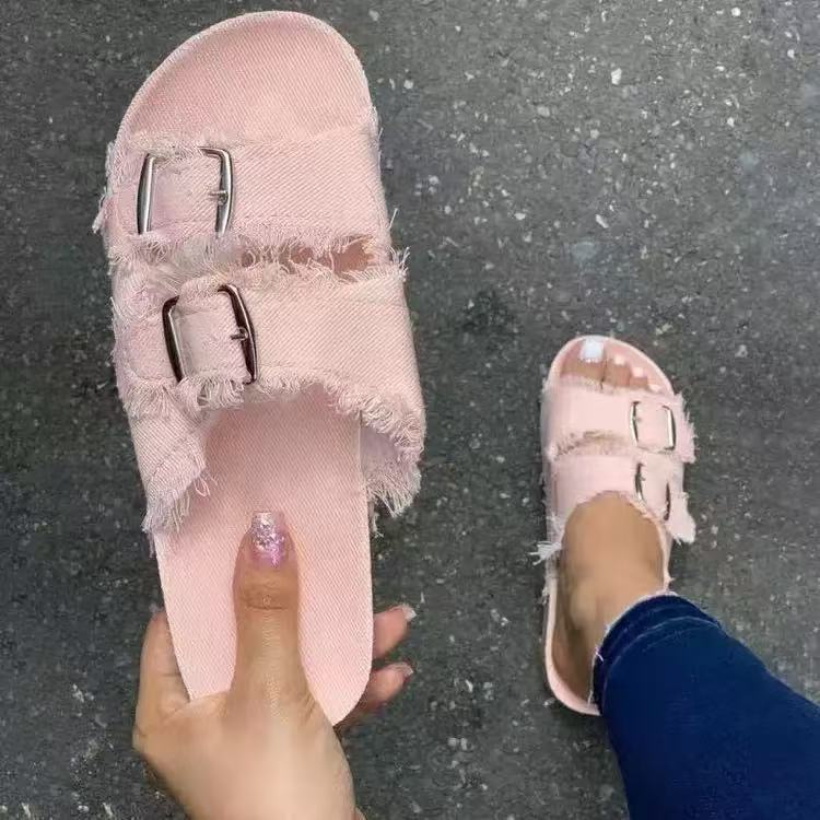 Y-R136 Women's Cork Bottom Canvas Slippers