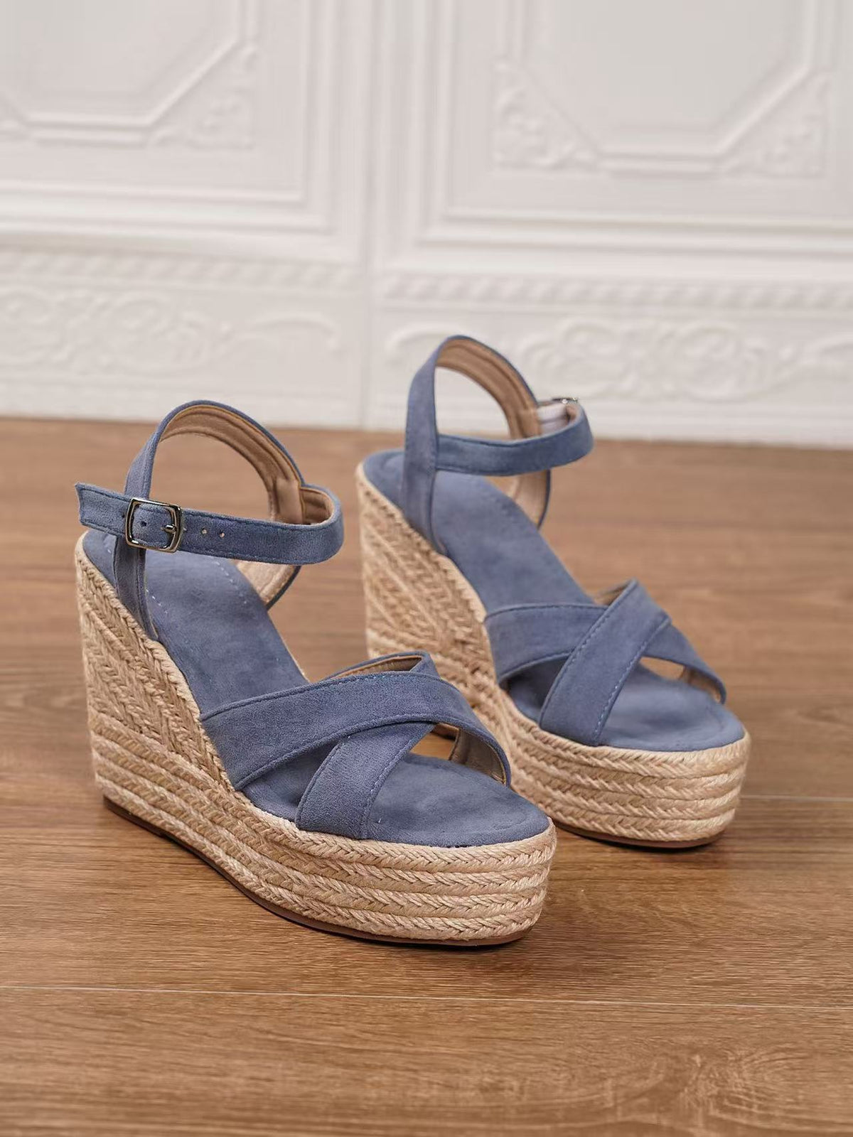 Y-R104 Women's suede wedge hemp rope woven sandals