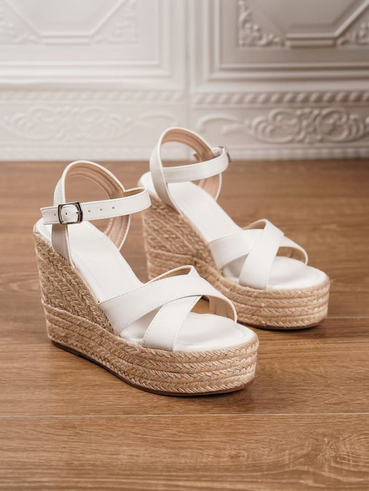 Y-R104 Women's suede wedge hemp rope woven sandals