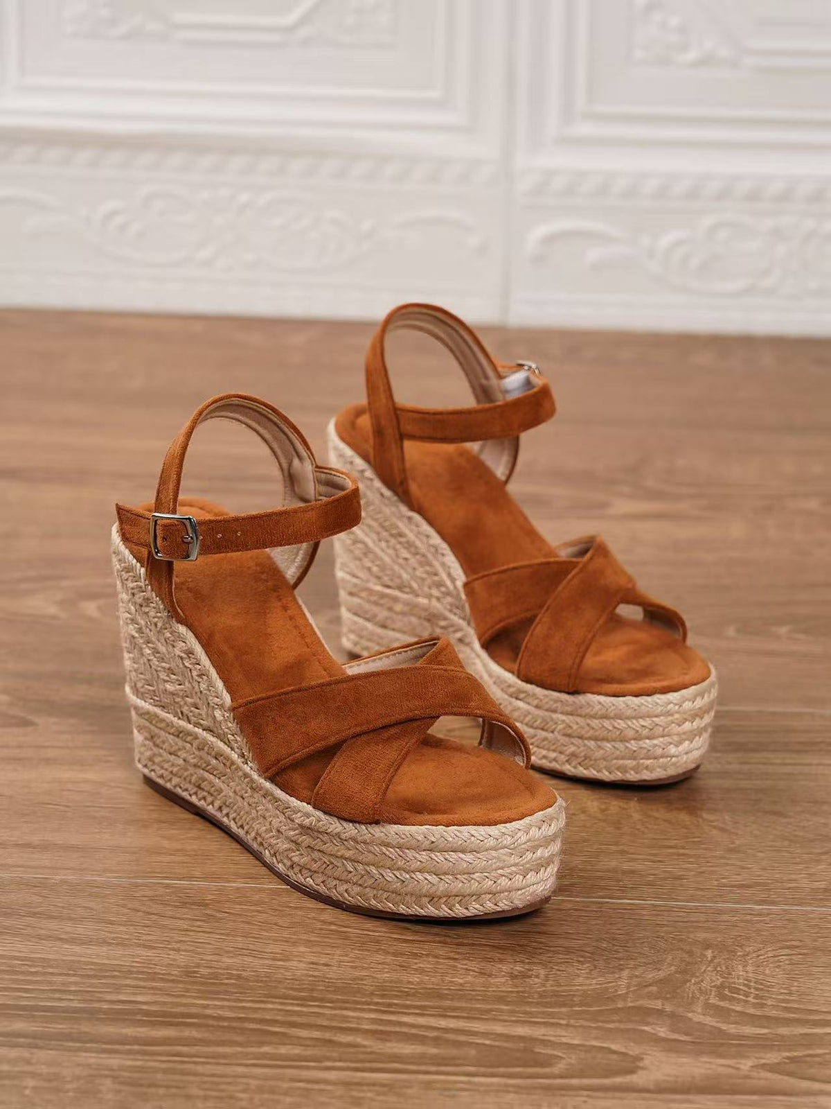 Y-R104 Women's suede wedge hemp rope woven sandals