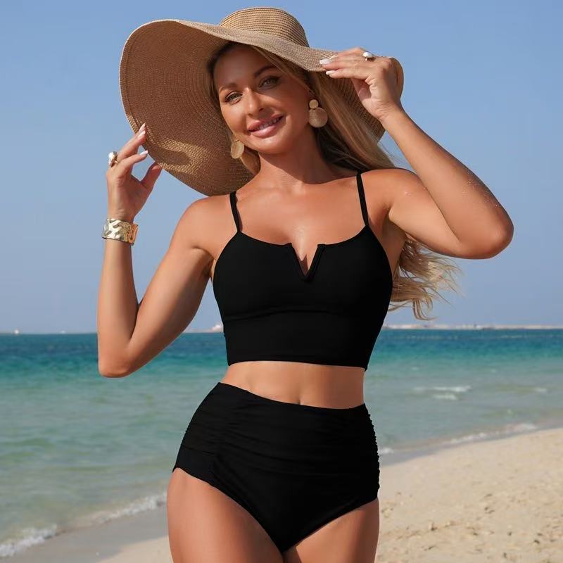 Y-R132 Women's solid color split swimsuit