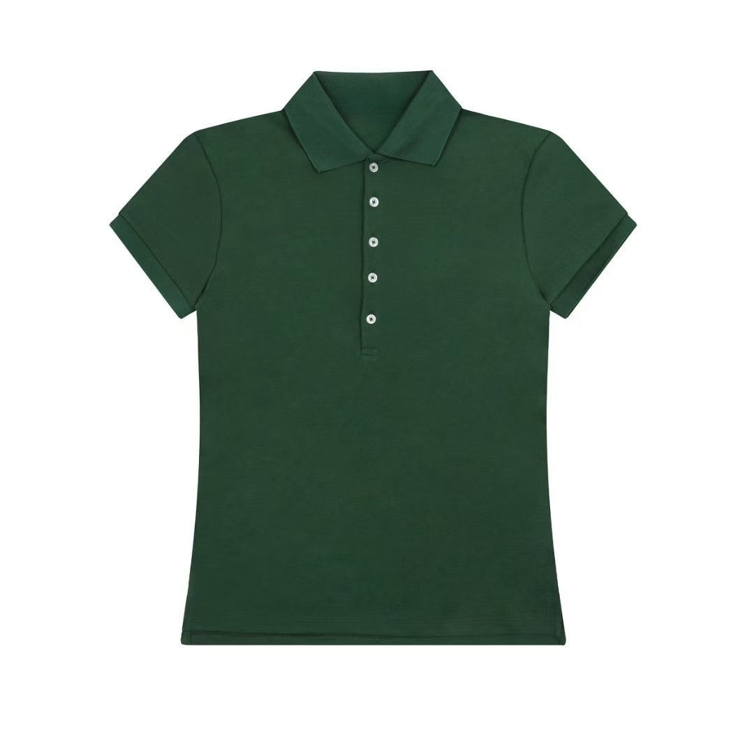 Y-R105 Women's five button waist cinched lapel short sleeved