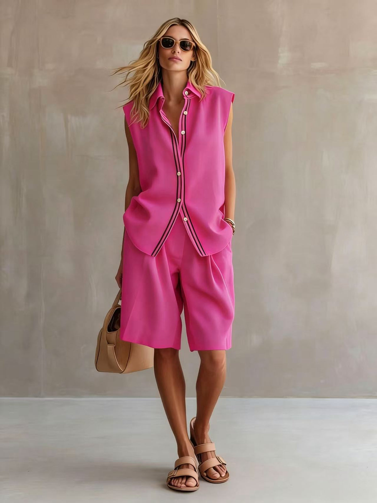 Y-R137 Summer women's single breasted sleeveless linen suit