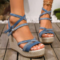 Y-R122-Thick soled sloping denim women's sandals
