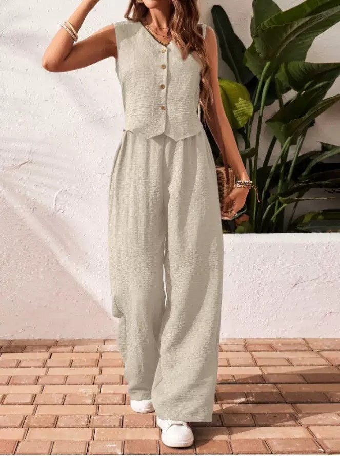 Y-R113 Two piece set of women's vest wide leg pants
