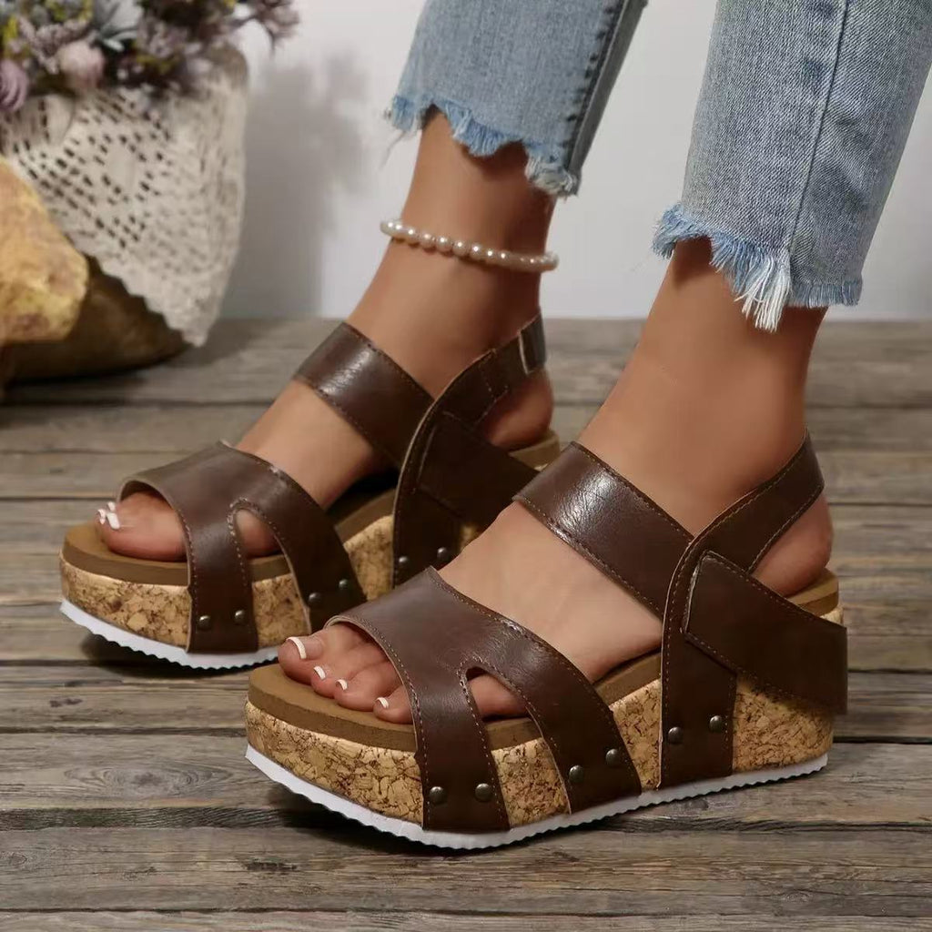 Y-R128 Women's rivet wedge heel elastic band sandals