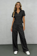 Y-R123 Women's collar short sleeved casual pants set