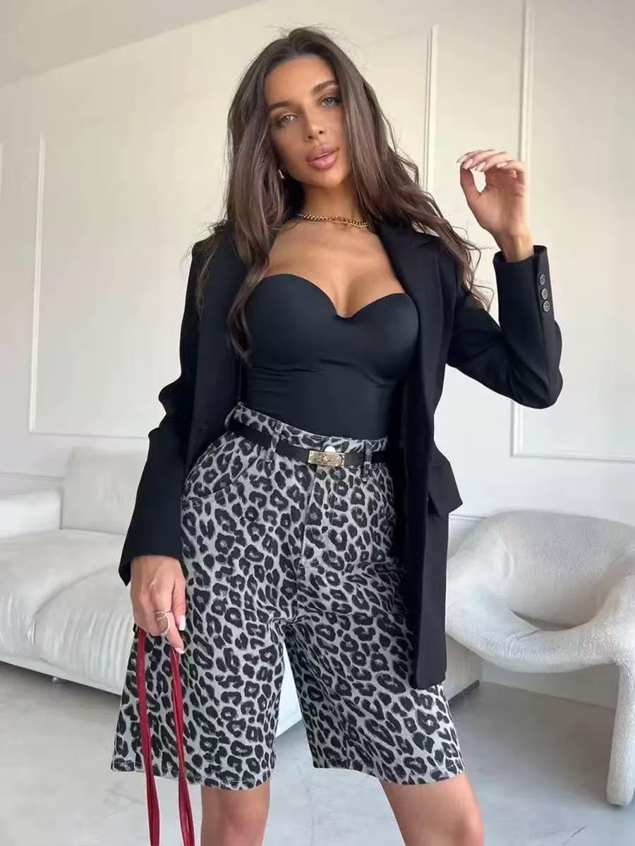 Y-R121 Summer leopard print loose casual cropped pants