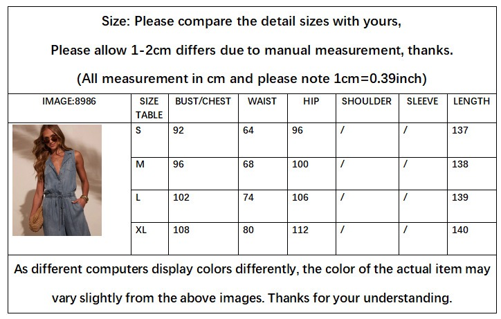 Y-R103 Summer washed thin denim jumpsuit for women
