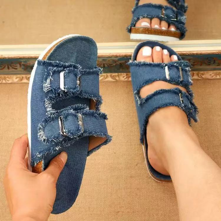 Y-R136 Women's Cork Bottom Canvas Slippers