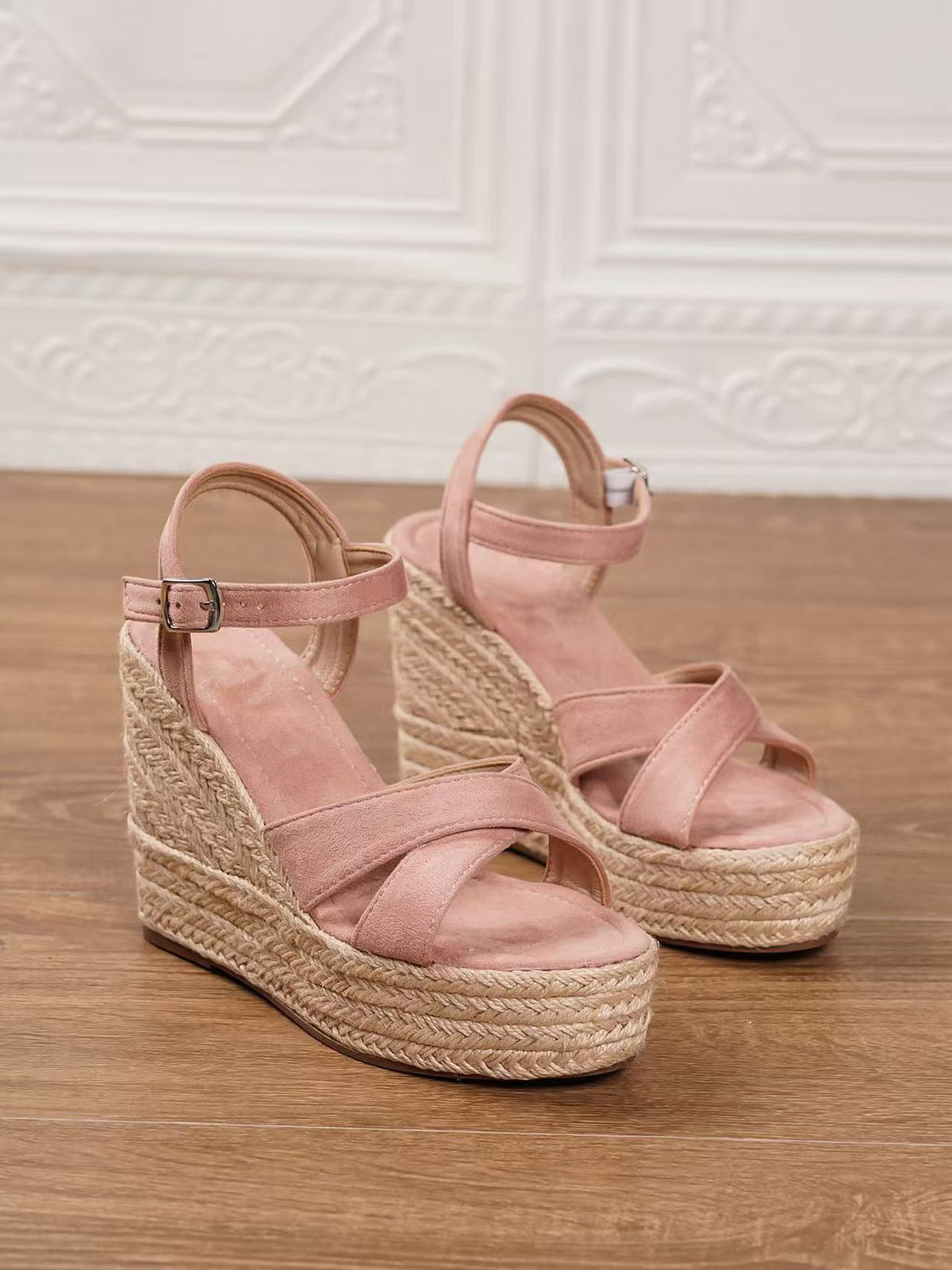 Y-R104 Women's suede wedge hemp rope woven sandals