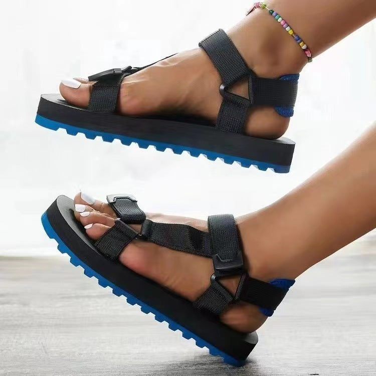 Y-R112 Thick soled color blocked Velcro beach sandals for women