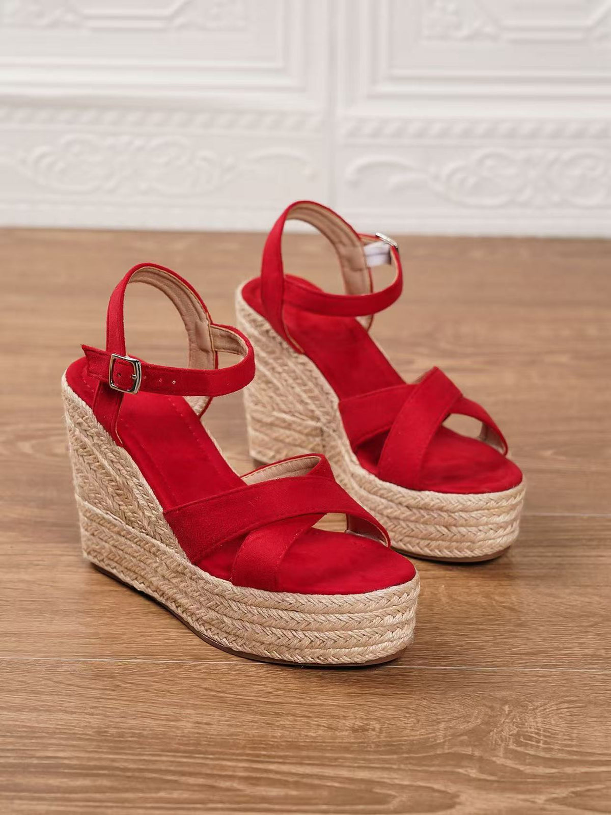 Y-R104 Women's suede wedge hemp rope woven sandals