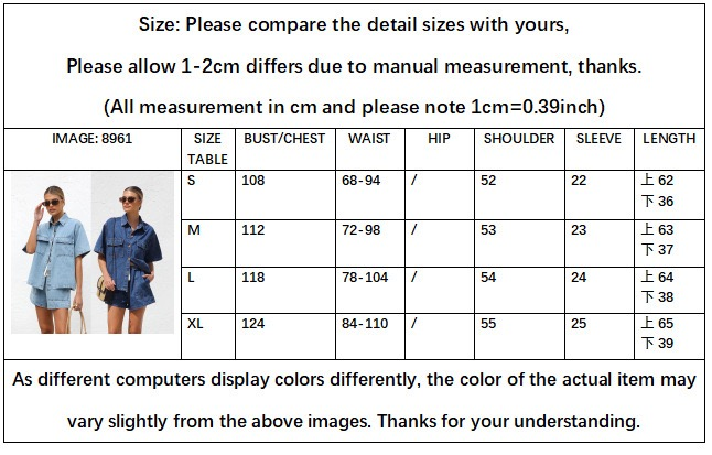 Y-R116 Women's loose denim short sleeved shirt two-piece set