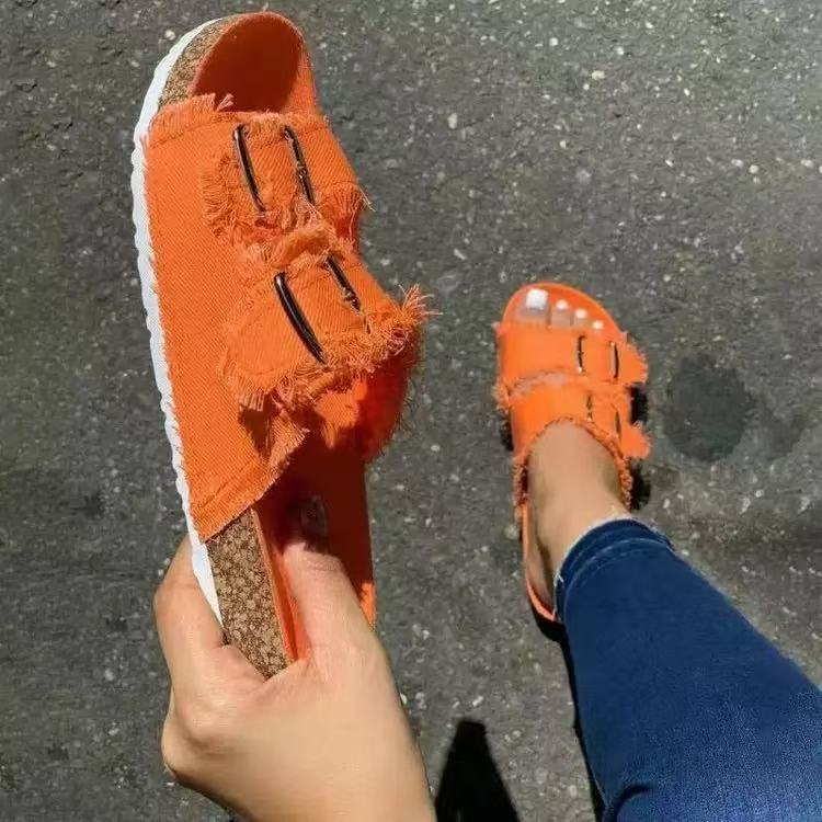 Y-R136 Women's Cork Bottom Canvas Slippers