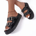 Y-R133 Ladies' Thick Bottom Double Button Riveted Beach Slippers