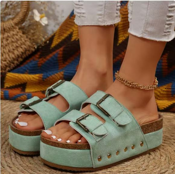 Y-R102 Thick bottom rivet metal buckle sponge bottom slippers