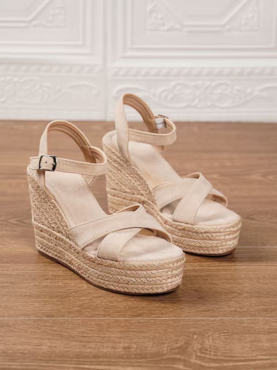 Y-R104 Women's suede wedge hemp rope woven sandals