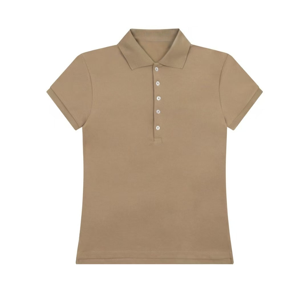 Y-R105 Women's five button waist cinched lapel short sleeved